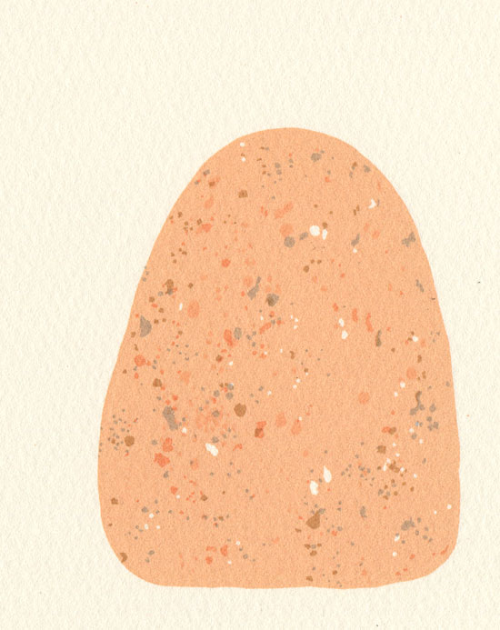 detail of pebble screen print by Emily Ketteringham. Sea worn brick fragment
